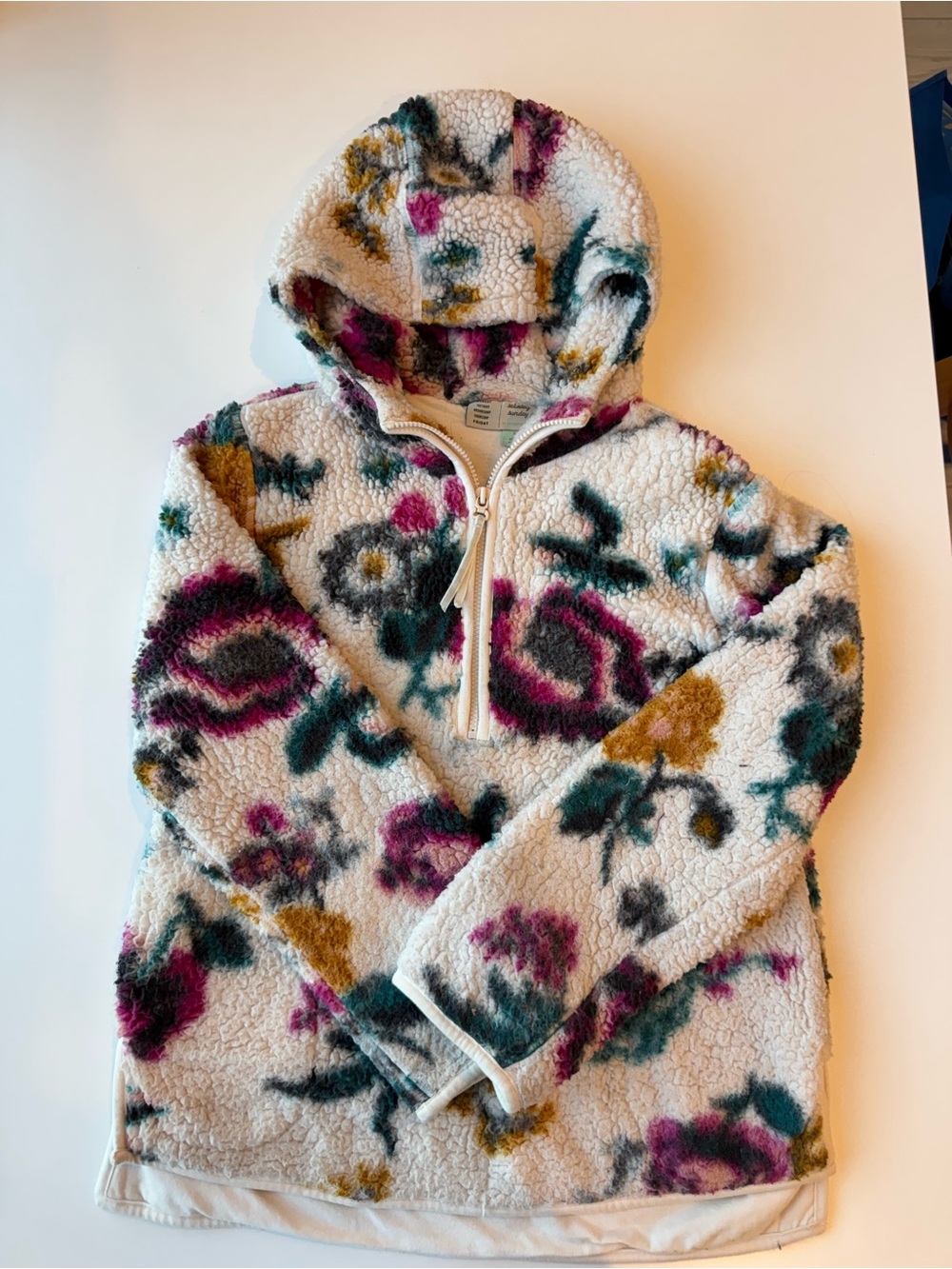 Anthropologie Saturday Sunday Rosemarie Floral 1/4 Zip Sherpa Fleece hoodie XS